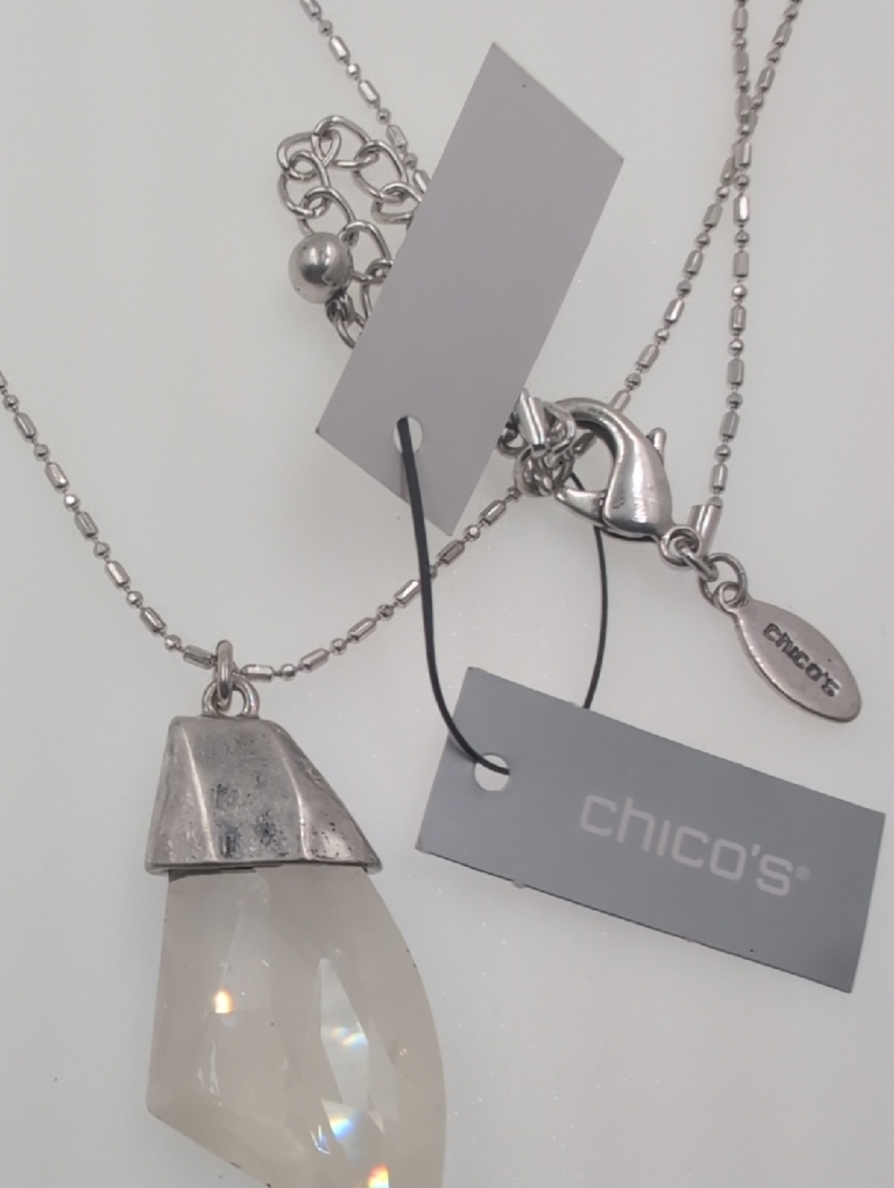 Chico's Silver-Tone Necklace with White Faceted Pendant
